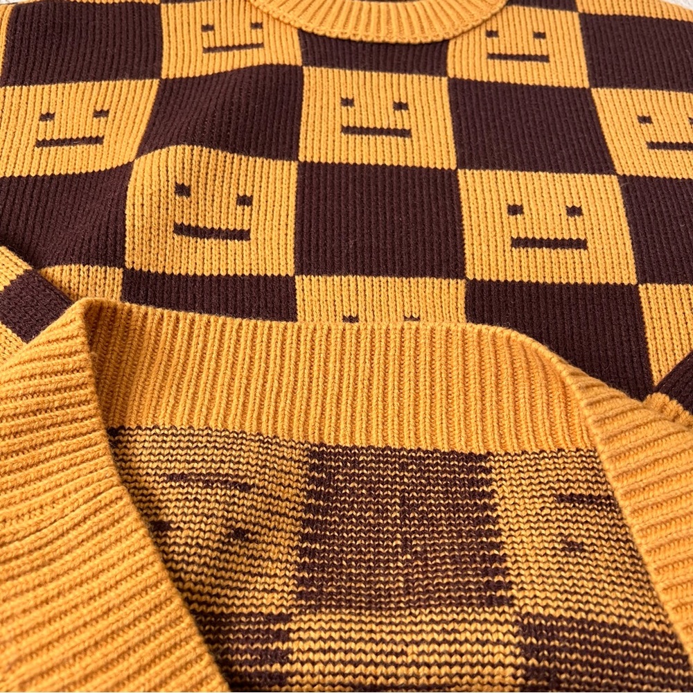 🍁☃️ACNE STUDIOS Women's Face Jacquard Wool Sweater Ochre Orange Coffee Brown - Picture 14 of 14